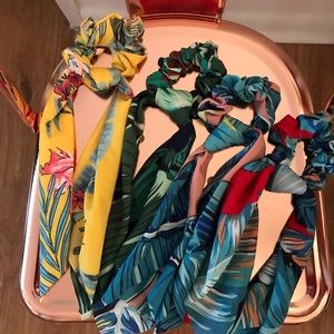 Set of four floral print scrunchies